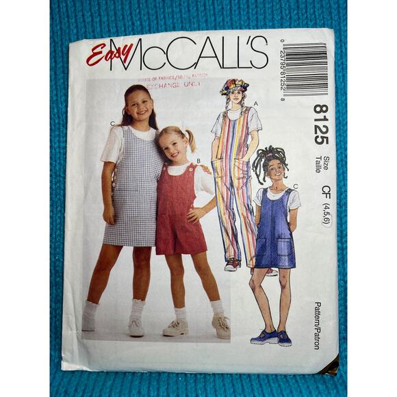 McCalls 8125 Sewing pattern girls overalls jumper size 4 5 6 - Picture 1 of 6